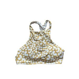 Aerie Mustard Yellow & White Floral High Neck Racerback Bikini Top Size small‎